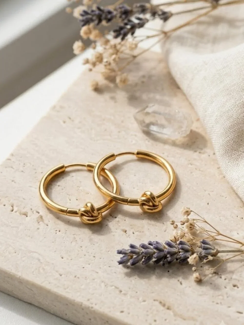 18K Gold Plated Stainless Steel Knot Hoop Earrings Old Money Quiet Luxury